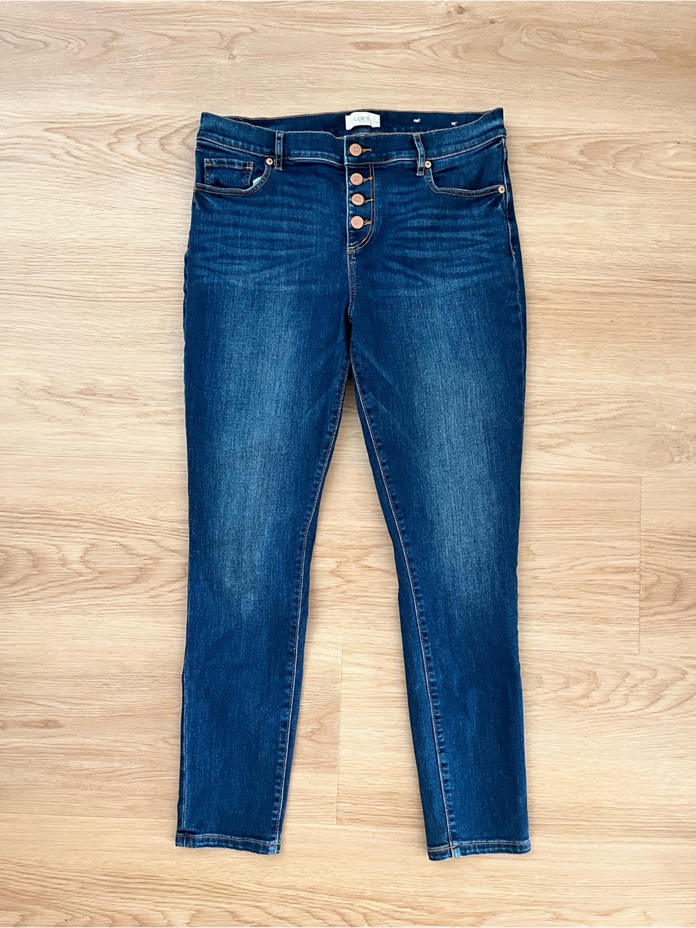 LOFT Dark Blue High-Rise Button-Fly Skinny Jeans